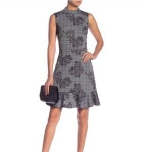 NANETTE LEPORE Flared Gypsy Rose Print Grey Flared Dress SIZE 14